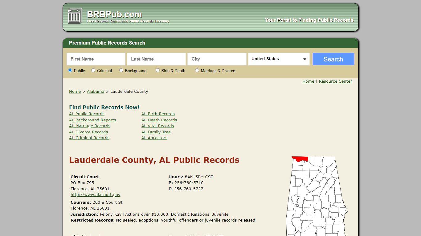 Lauderdale County, AL Public Records - BRB Pub